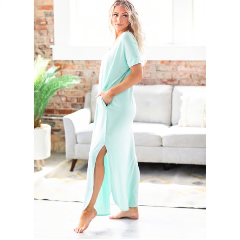 Mint t shirt dress with pockets - Picture 3 of 4
